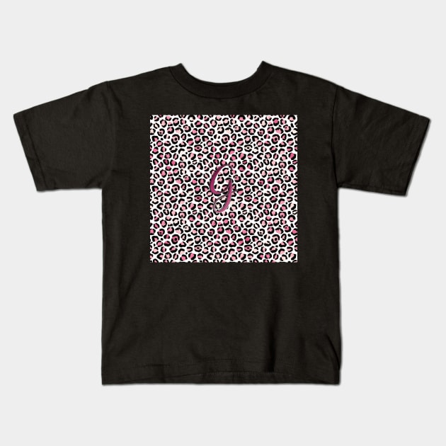 Letter G Monogram & Pink Leopard Print Kids T-Shirt by kansaikate